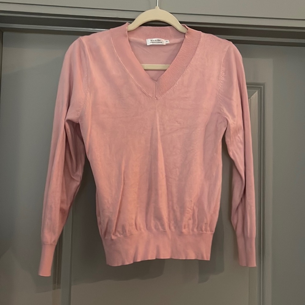 LALABEE Women's V-Neck Long Sleeve Soft Stretch Pullover Knit Top Sweater Pink S